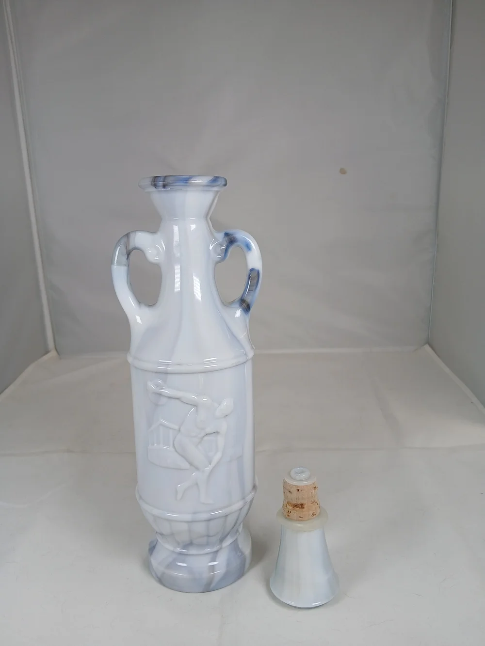 Olympian McGill Canadian Whiskey Milk Glass Liquor Bottle White Gray Marble